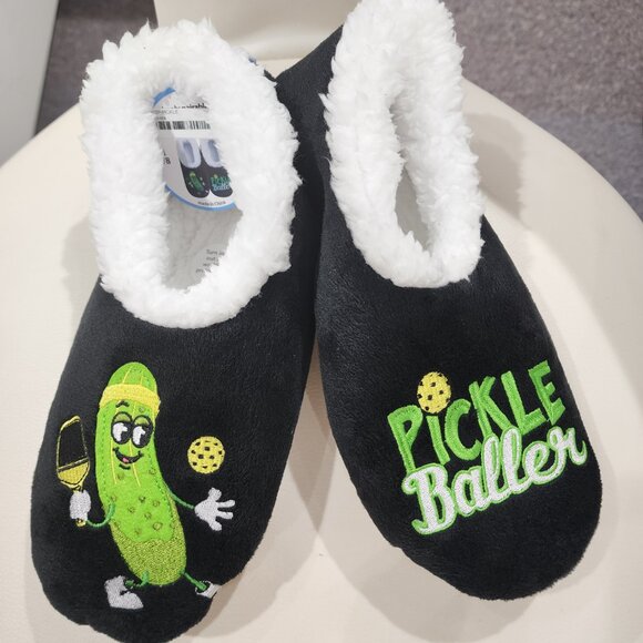 SNOOZIES Pickle Baller Pickleball Sherpa Lined Slippers S-XL NWT - Picture 2 of 5